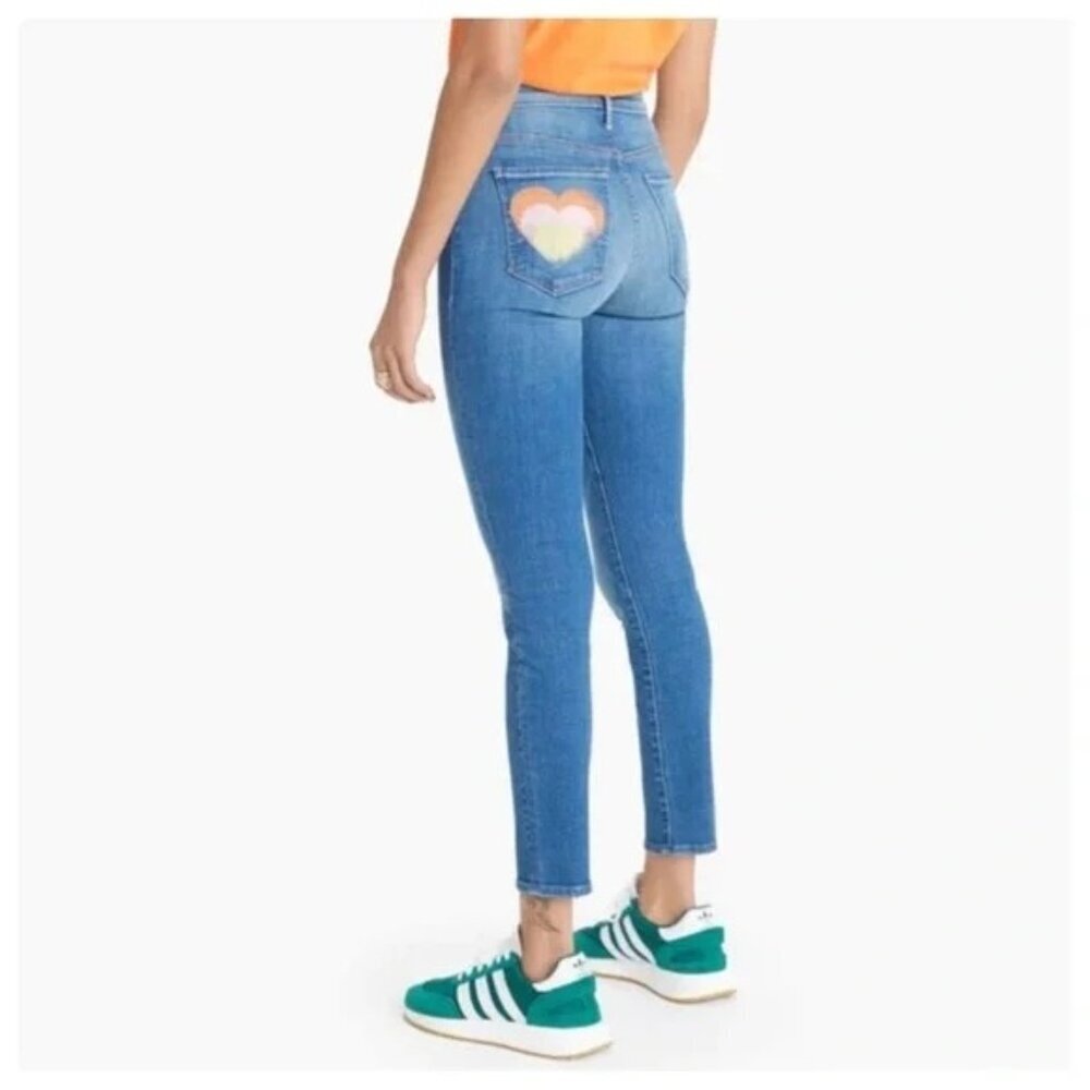 MOTHER The Super Stunner High Waist‎ Ankle Skinny Jeans Double Vision Wash Heart